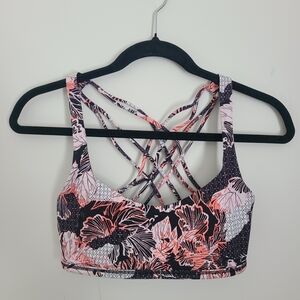 lululemon athletica FREE TO BE Floral Strappy Sports Bra - Black & Coral Pink